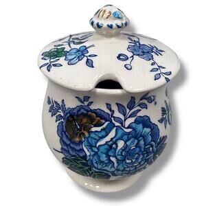 Vintage Mason’s Belvedere Sugar Dish with Lid 4.5" White Floral kitchenware